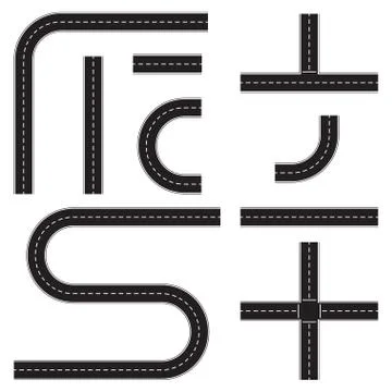 Road construction set. Highway map toolkit. Connectable road elements. Vector il Stock Illustration