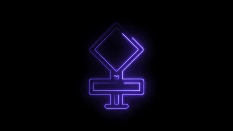 Road construction sign animation glowing with violet neon light on black ba.. Stock Footage 314535890