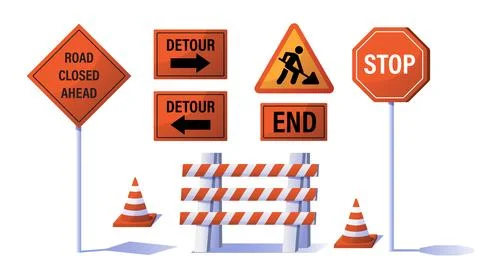Road construction signs collection. Vector illustration Stock Illustration