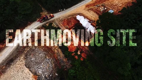Road Construction Site Motion Background with Earthmoving Site Text Overlay Stock Footage 346859078