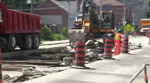 Road construction in the summer in the city. Stock Footage 37022270