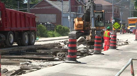 Road construction in the summer in the city. Stock Footage 37022283