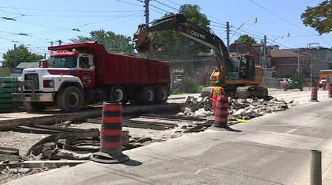 Road construction in the summer in the city. Stock Footage 37022305