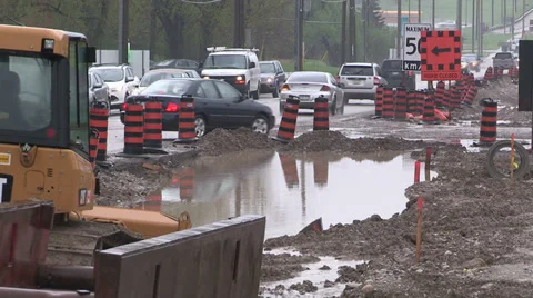 Road construction in the summer in the city. Stock Footage 38363592