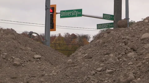 Road construction in the summer in the city. Stock Footage 42946284