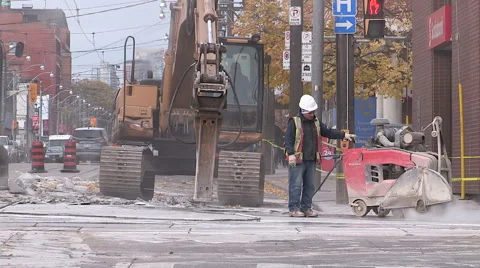 Road construction in the summer in the city. Stock Footage 43271252