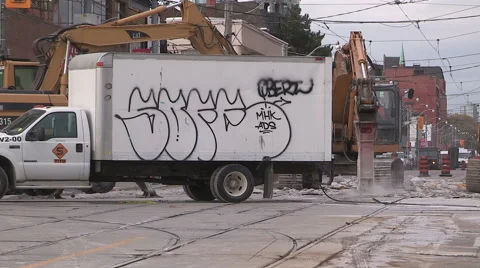 Road construction in the summer in the city. Stock Footage 43271454