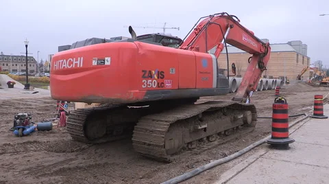 Road construction in the summer in the city. Stock Footage 43395323