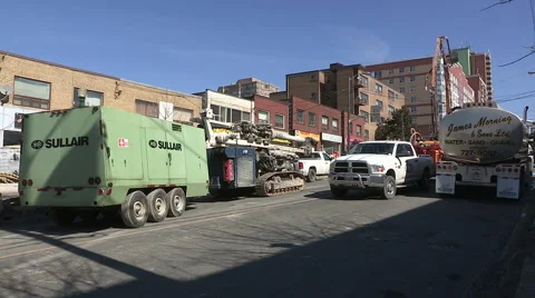 Road construction in the summer in the city. Stock Footage 48149585