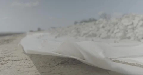 Road construction technology, white canvas, layering, sunny weather Stock Footage 305641917