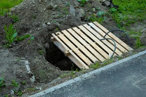 Road Construction Using Concrete and Metal in Summer Stock Photos