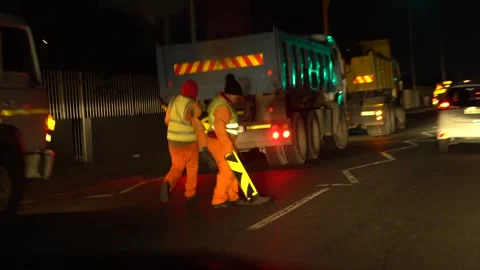 Road Construction Vehicles at night Video stock 241094976