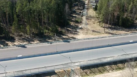 Road construction work. Shooting from the air on a drone road with a new asphalt Stock-Footage 139848940