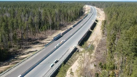Road construction work. Shooting from the air on a drone road with a new asphalt Stock-Footage 139865187