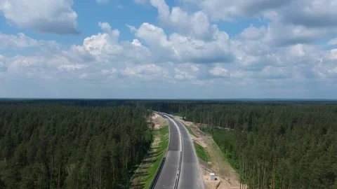 Road construction work. Shooting from the air on a drone road with a new asphalt Stock-Footage 140867951