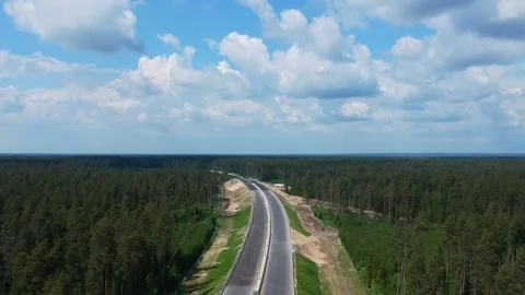 Road construction work. Shooting from the air on a drone road with a new asphalt Stock-Footage 141300401