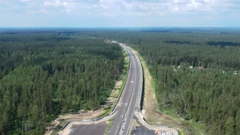 Road construction work. Shooting from the air on a drone road with a new asphalt Stock-Footage 142670005