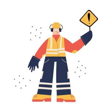Road construction Worker with danger sign Stock Illustration