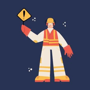 Road construction Worker with danger sign Stock Illustration