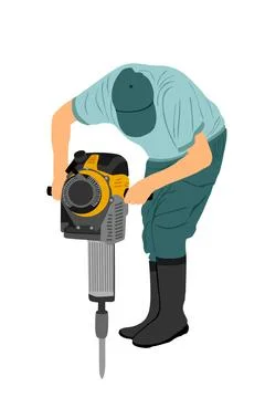 Road construction worker on electric drill Stock Illustration