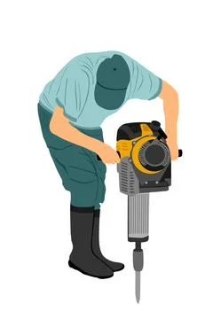 Road construction worker on electric drill Stock Illustration