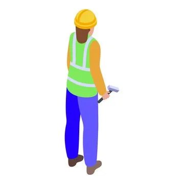 Road construction worker holding hammer in isometric view Stock Illustration