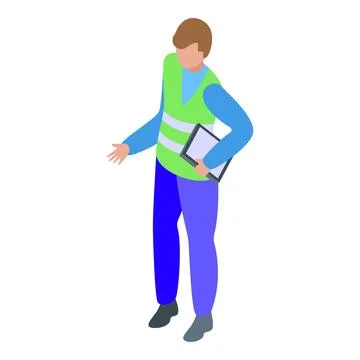Road construction worker holding tablet giving instructions Stock Illustration
