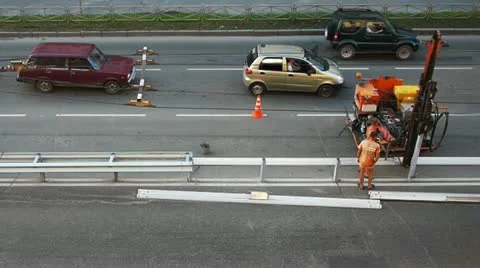Road construction workers aerial view Video stock 20525783