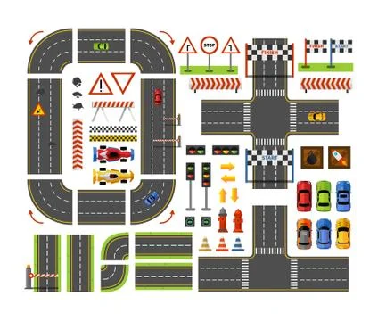 Road constructor top view for game design isolated on white Stock Illustration