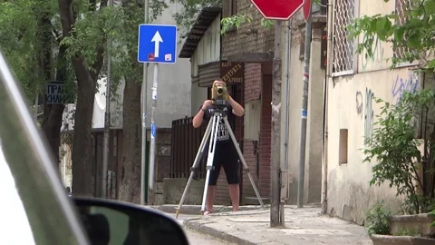 Road Constructor Using Level Unit On street. Stock Footage 130371960