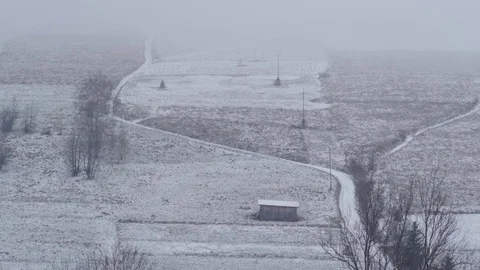 Road covered in snow, static graphic shot Stock Footage 83350453