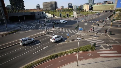 Road crossing with traffic Stock Footage 94102156