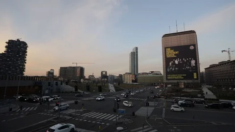 Road crossing zooming in to a skyscraper Stock Footage 104367181