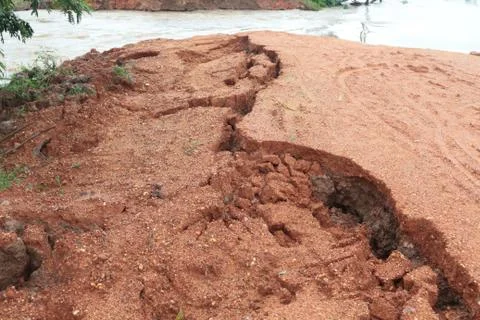 The road is damaged. Stock Photos