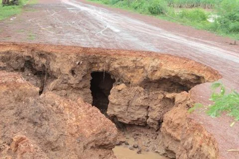 The road is damaged. Stock Photos