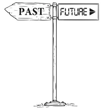 Road Decision Past or Future Arrow Sign Drawing Stock Illustration