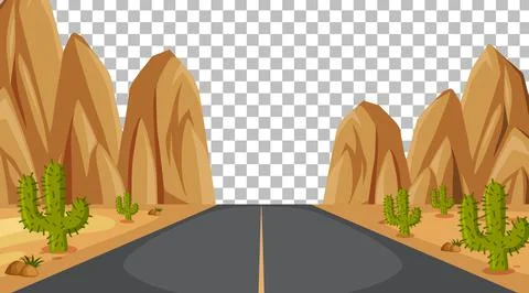 Road in desert scene on transparent background Stock Illustration