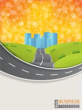 Road design brochure with sunset background Stock Illustration