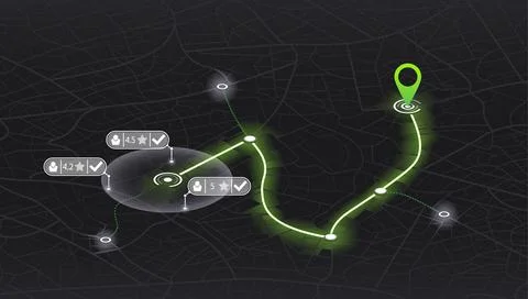 Road direction in digital gps navigation map. Location tracks dashboard. City Stock Illustration
