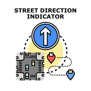Road direction indicator illustrating navigation and driving route Stock Illustration