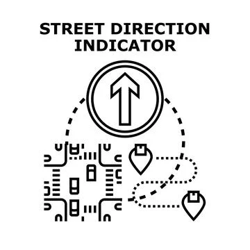 Road direction indicator illustrating navigation and driving route Stock Illustration