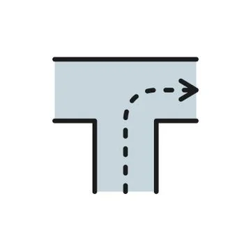 Road with direction, intersection, turn right flat color line icon. Stock Illustration