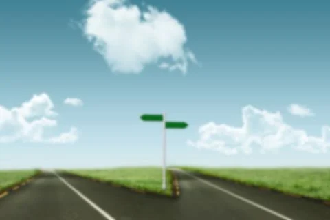 Road by directional sign on field Ilustração Stock