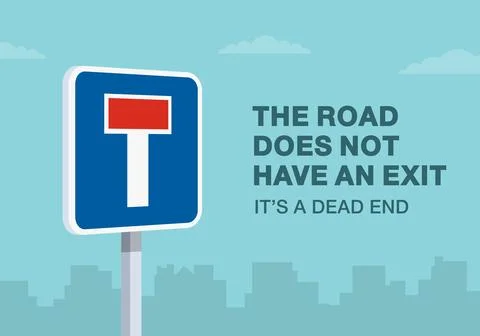 The road does not have an exit. Close-up of an european dead end sign. Illustrazione stock