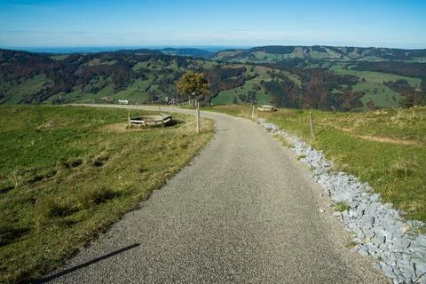 Road down the hill of the mountain Stock Photos