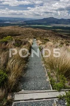 The road down from tongariro national park, new zealand Stock Photos