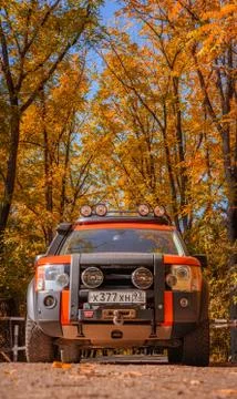 Off road driving in the autumn colorful woods (7/10/2019 - Krasnodar, Russia) Stock Photos