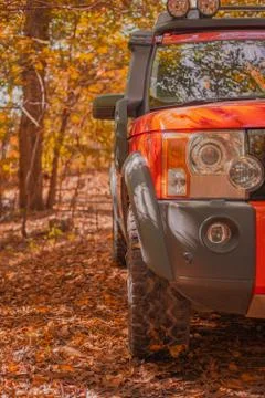 Off road driving in the autumn colorful woods (7/10/2019 - Krasnodar, Russia) Stock Photos