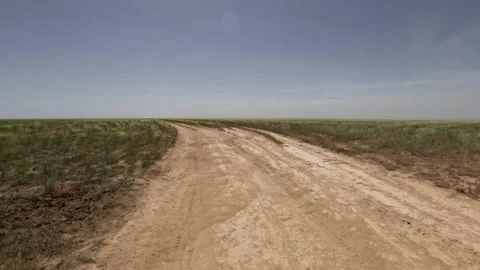 Off-road driving on dirt path through open grassland landscape at speed Stock Footage 341974794