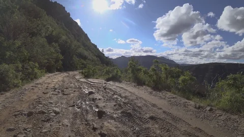 Off road driving POV shot on mud and snow Schnebly Hill Road Sedona, Arizona Stock Footage